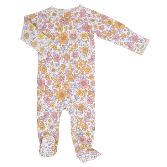 Retro Vintage Flowers Zipper Footie