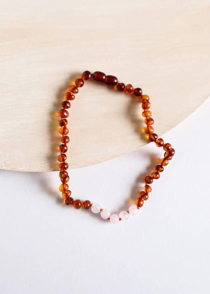 Canyon Leaf Polished Cognac Amber + Rose Quartz 11"