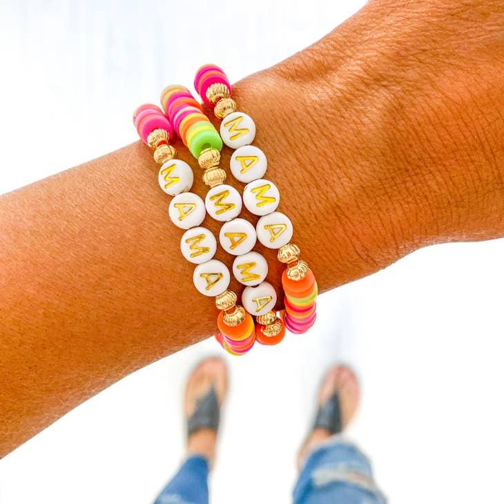 Mama Neon Pink, Yellow, Green, Orange Heishi Bracelet