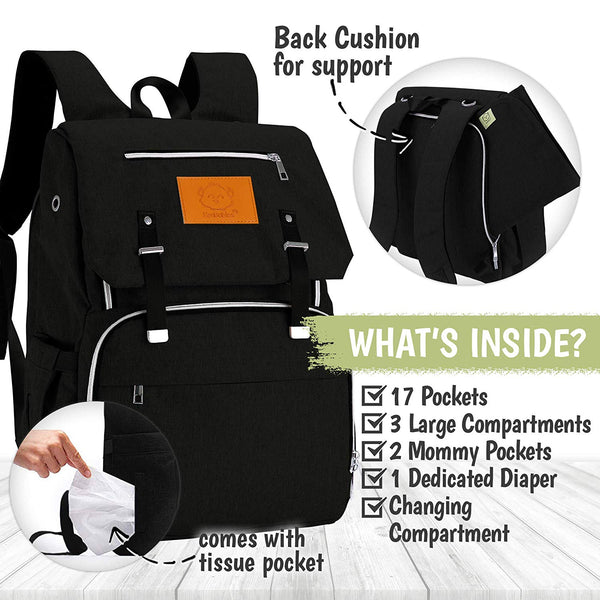 KeaBabies - Explorer Diaper Backpack (Trendy Black)
