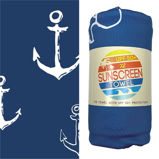 Luv Bug Co XL UPF 50+ Sunscreen Towel - Blue Anchor