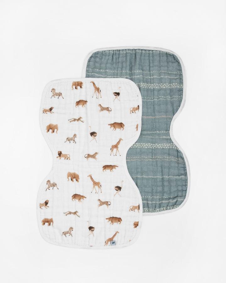 Little Unicorn Organic Cotton Muslin Burp Cloth 2pk - Animal Cracker + Stillwater Stitch