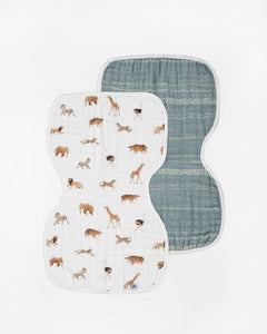 Little Unicorn Organic Cotton Muslin Burp Cloth 2pk - Animal Cracker + Stillwater Stitch