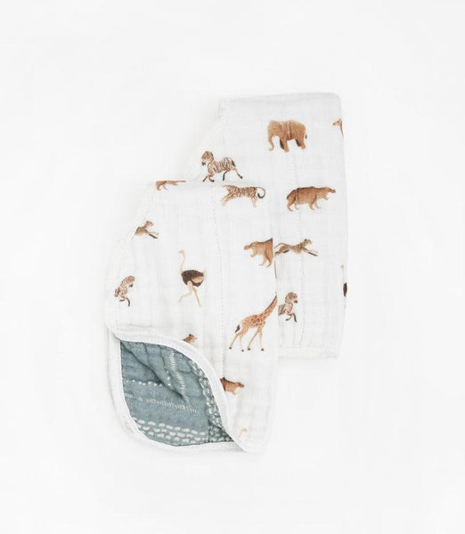Little Unicorn Organic Cotton Muslin Burp Cloth 2pk - Animal Cracker + Stillwater Stitch