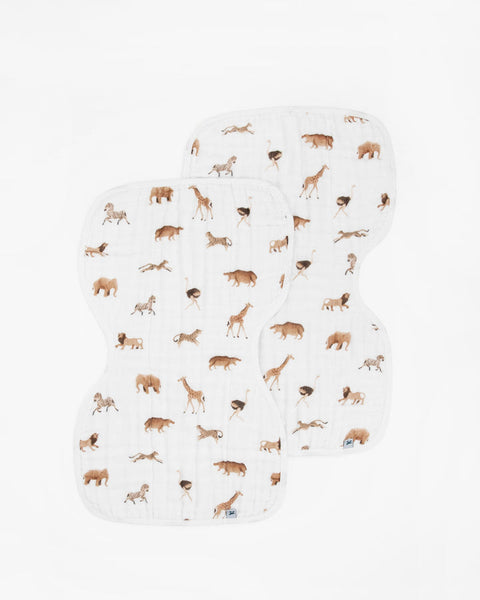 Little Unicorn Organic Cotton Muslin Burp Cloth 2pk - Animal Cracker + Stillwater Stitch