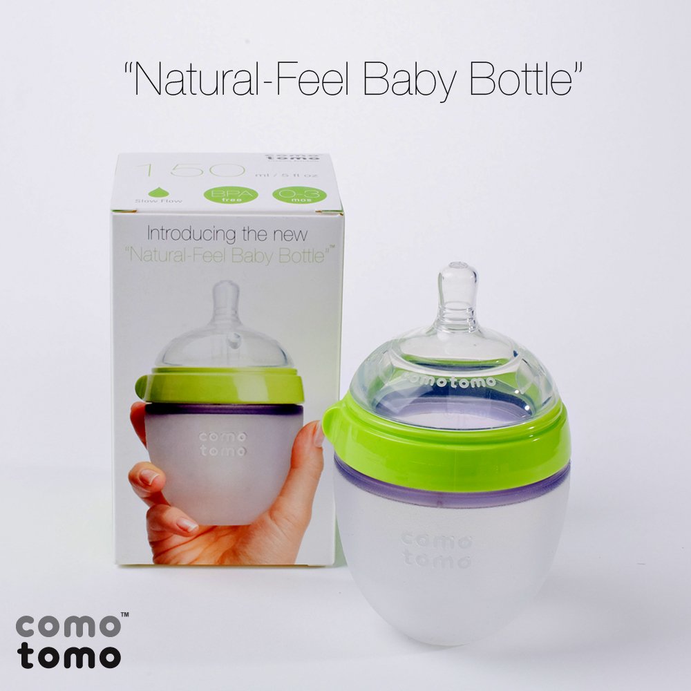 Comotomo Natural Feel Baby Bottle, Green, 5 Ounces, Single