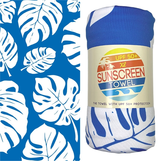 Luv Bug Co XL UPF 50+ Sunscreen Towel - Blue and White Palm Tree