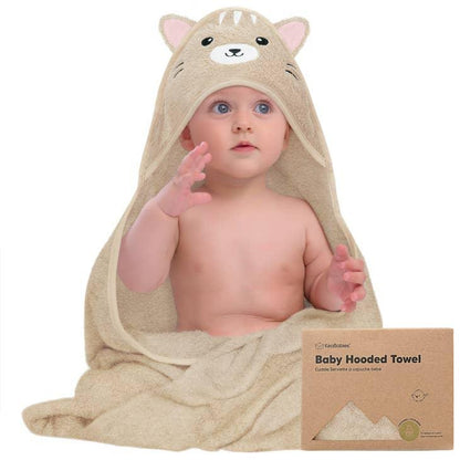 KeaBabies Cuddle Organic Bamboo Baby Hooded Towel - Cat