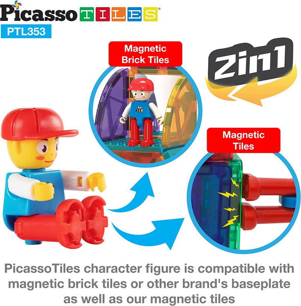 PicassoTiles 353 pc Magnetic Brick Tile and Magnetic Tile Combo Set