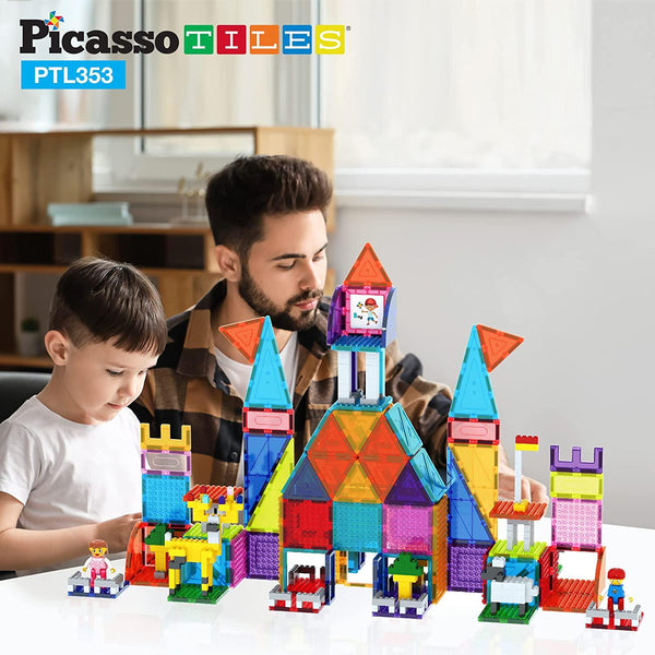 PicassoTiles 353 pc Magnetic Brick Tile and Magnetic Tile Combo Set