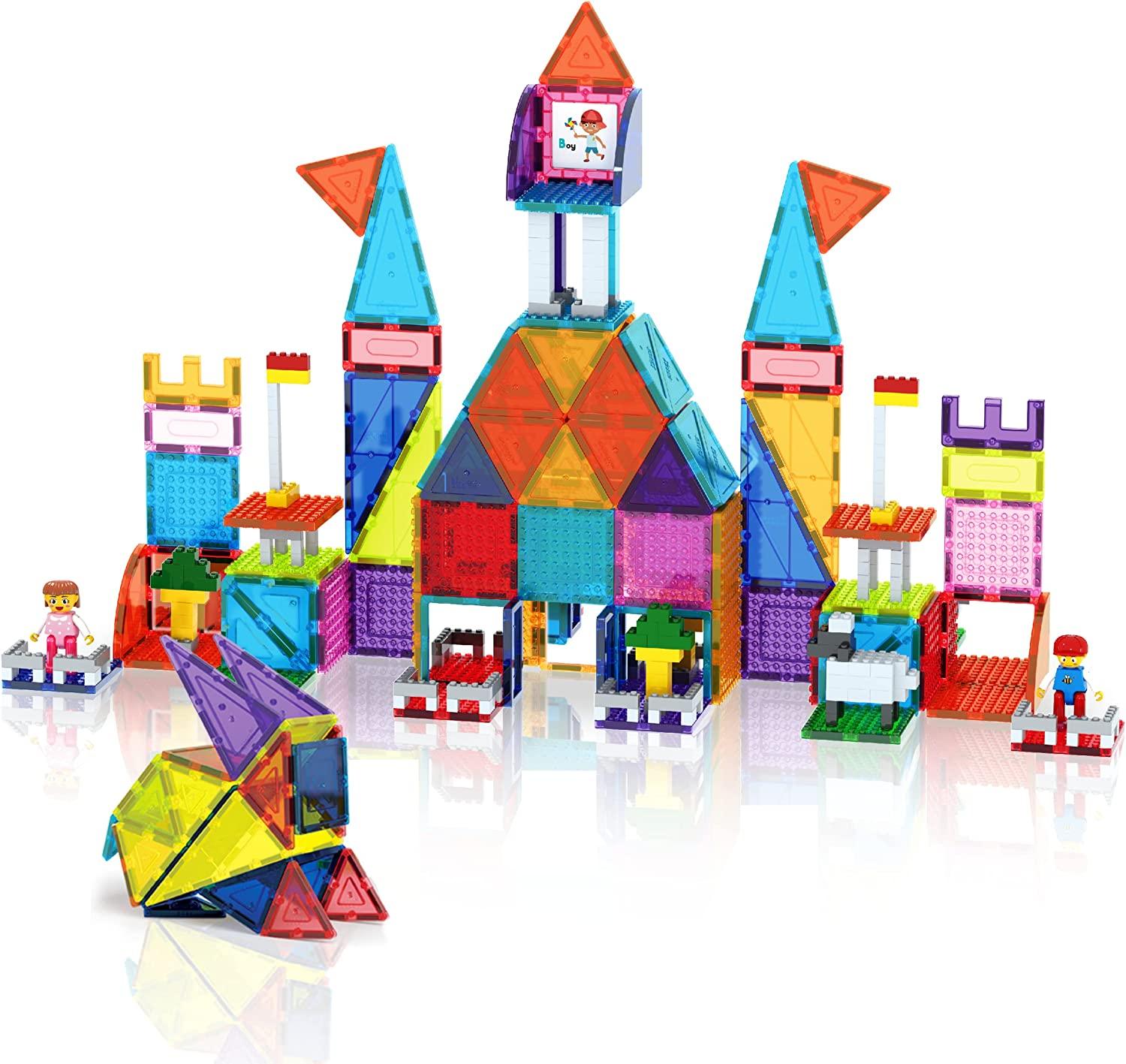 PicassoTiles 353 pc Magnetic Brick Tile and Magnetic Tile Combo Set