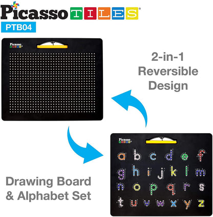 PicassoTiles Double-Sided Magnetic Drawing Board Alphabet Letter and Freestyle