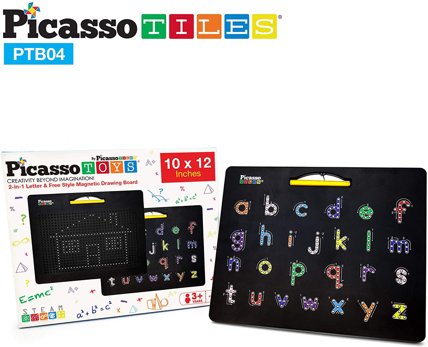 PicassoTiles Double-Sided Magnetic Drawing Board Alphabet Letter and Freestyle