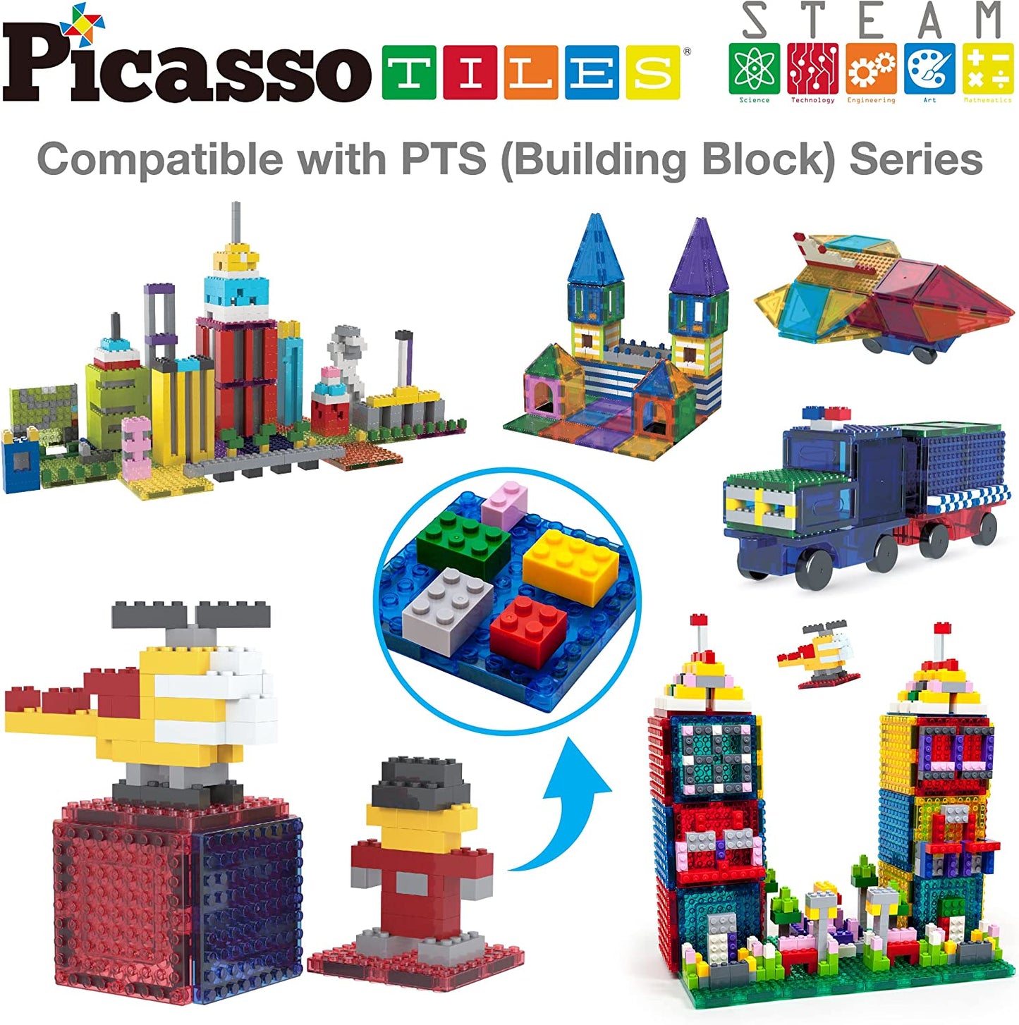 PicassoTiles 353 pc Magnetic Brick Tile and Magnetic Tile Combo Set
