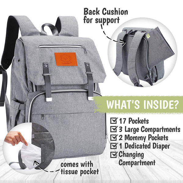 KeaBabies - Original Diaper Backpack (Classic Gray)