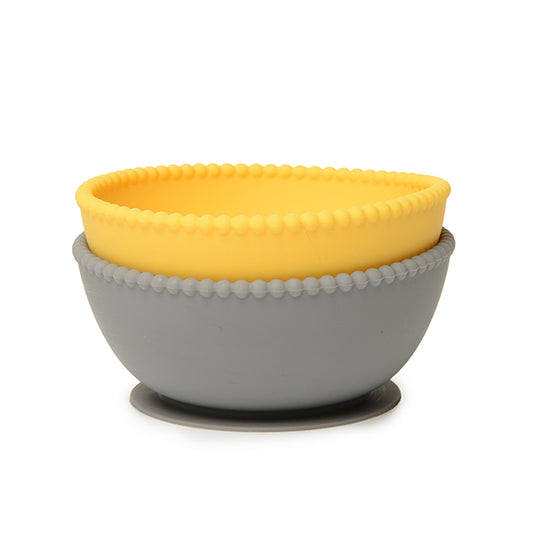 Chewbeads Silicone Suction Bowls Set of 2 - Grey/Yellow