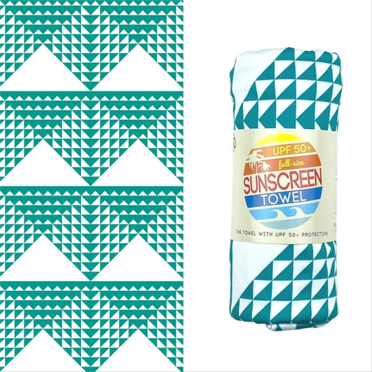 Luv Bug Co Full Size UPF 50+ Sunscreen Towel - Green Triangles