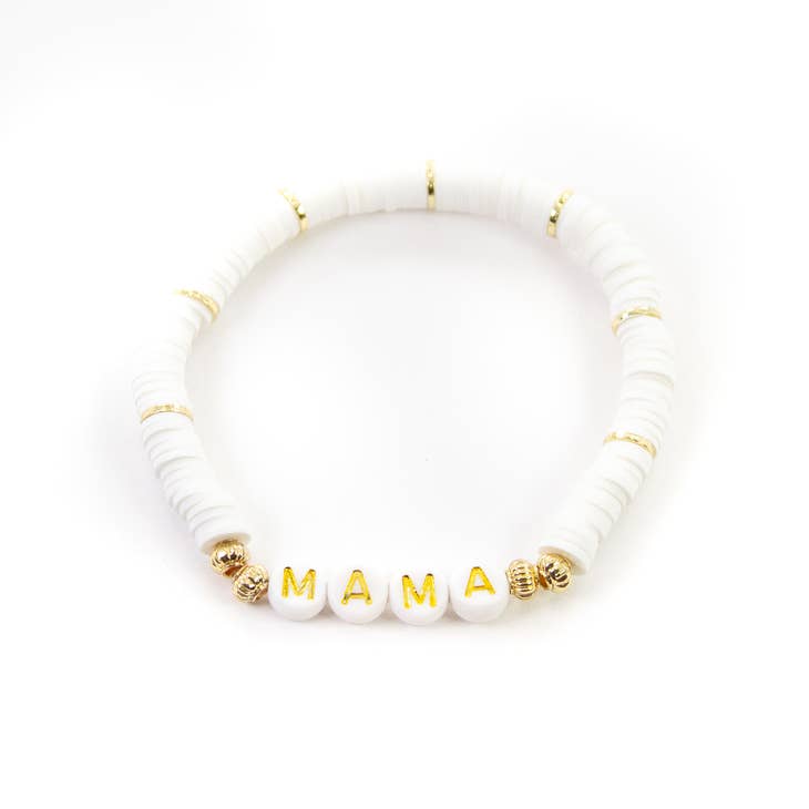 Gold Mama Bracelet- White & Gold Heishi Vinyl Bracelet