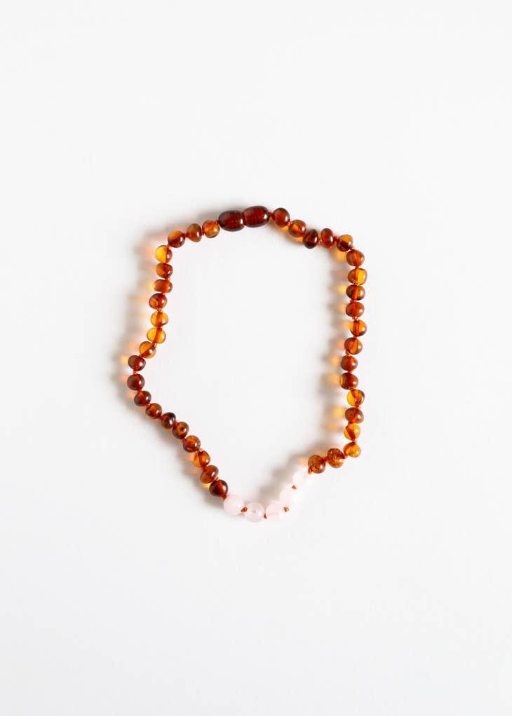 Canyon Leaf Polished Cognac Amber + Rose Quartz 11"