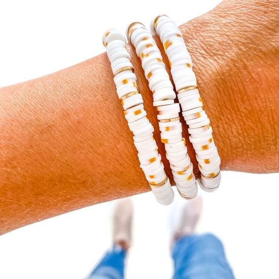 Savvy Bling White and Gold Dalmatian Heishi Bracelet
