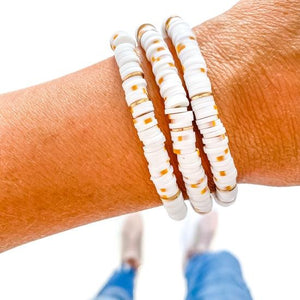 Savvy Bling White and Gold Dalmatian Heishi Bracelet