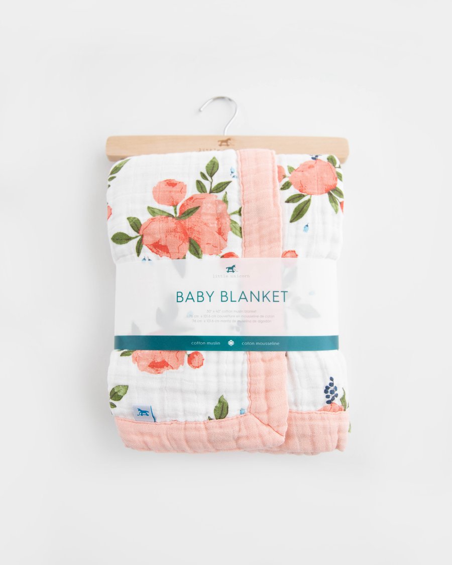 Little Unicorn Cotton Muslin Baby Blanket - Watercolor Rose