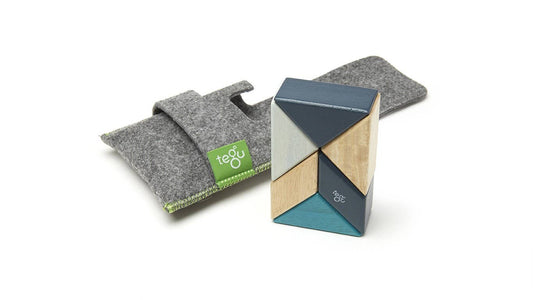 Tegu Pocket Pouch Prism - Magnetic Wooden Block Set - Blues