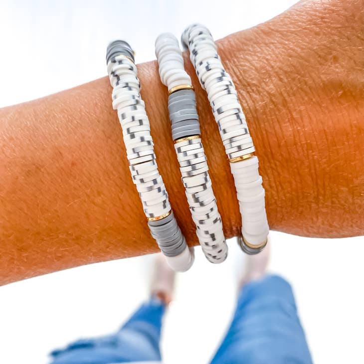 Gray, White & Black Dalmatian Heishi Bracelet (single)