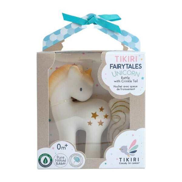 Tikiri Shining Stars Unicorn Natural Rubber Rattle with Crinkle Tail